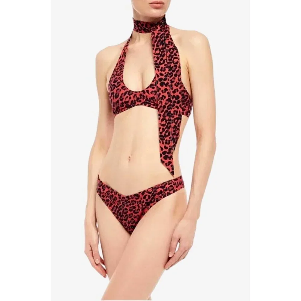Zimmermann Red Leopard Print Swim Top IT 44 US 6-8 Premium Italian Fabric $179 - Picture 3 of 10